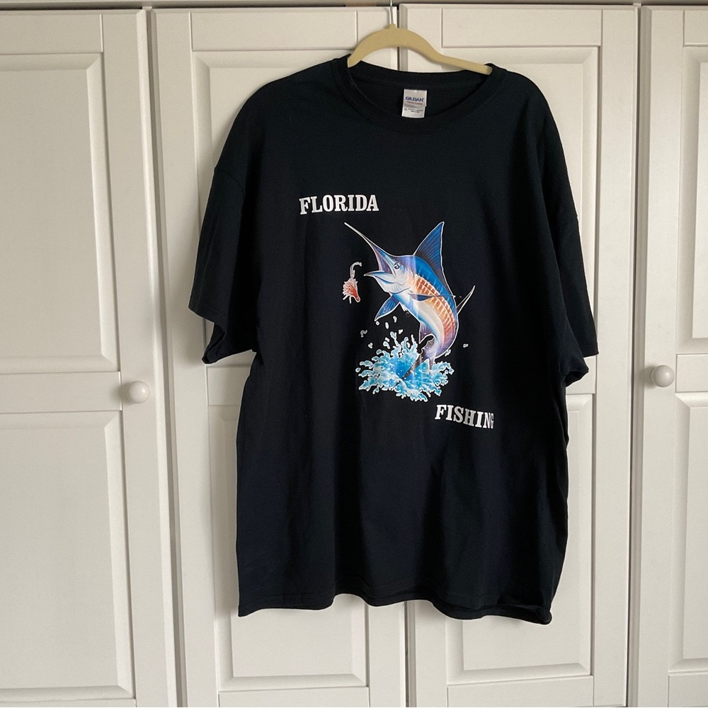 GILDAN Mens Black Florida Fishing Tee‎ Shirt Size 2XL Short Sleeve